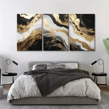 3pcs Abstract Wall Art Black and Gold Wall Art Set Canvas Unframed - High Quality Print 100% Australian Made Wall Canvas