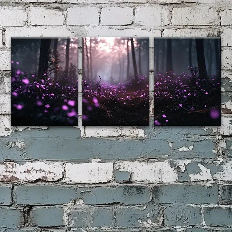 3pcs Beautiful Purple Flowers Nature Perfect Wall Art Set Canvas Framed 40x60cm - High Quality Print 100% Australian Made Wall Canvas Ready to Hang - Bella Home Decor