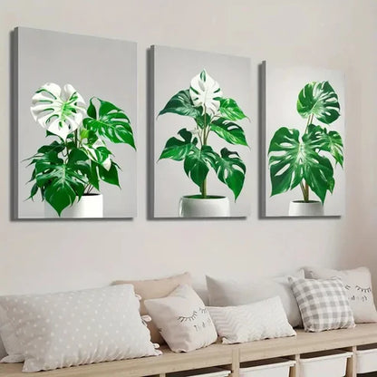 3pcs Monstera Plant Leaf Decor Wall Art Set Canvas Unframed - High Quality Print 100% Australian Made Wall Canvas