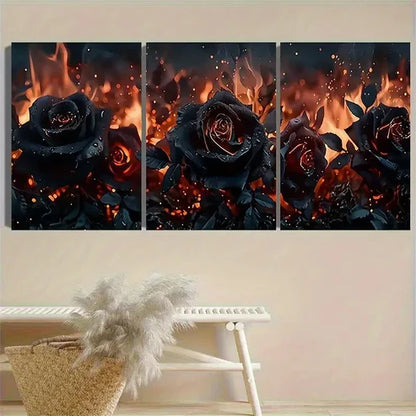 3pcs Enchanted Dark Roses Wall Art Canvas Unframed - High Quality Print 100% Australian Made Wall Canvas - Bella Home Decor