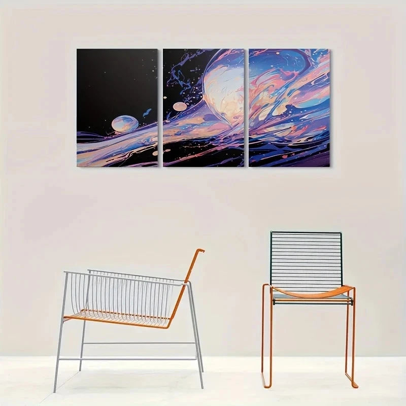 3pcs Abstract Cosmic Vibrant Space Metal Print Ready to Hang Art - Bella Home Decor