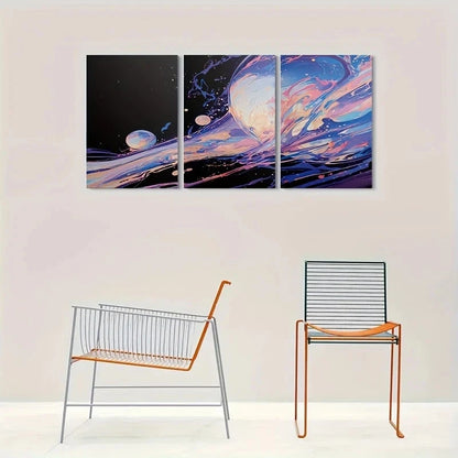 3pcs Abstract Cosmic Vibrant Space Metal Print Ready to Hang Art - Bella Home Decor