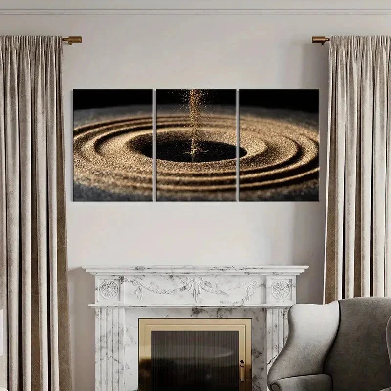 3pcs Abstract Golden Spiral Sparkling Texture Metal Print Ready to Hang Art - Bella Home Decor