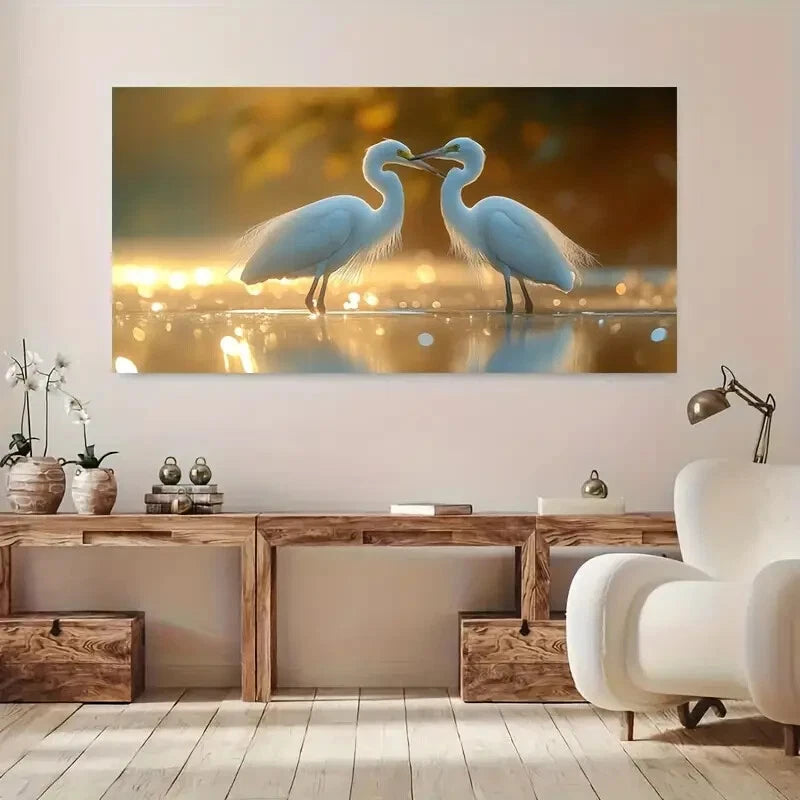 Elegant Modern White Birds wall canvas office home room framed 120x60cm - Bella Home Decor