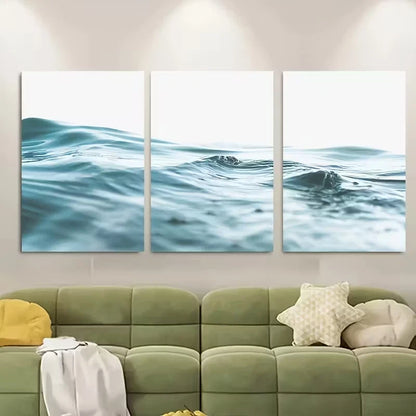 3pcs Serene Blue Sea Waves Metal Print Ready to Hang Art