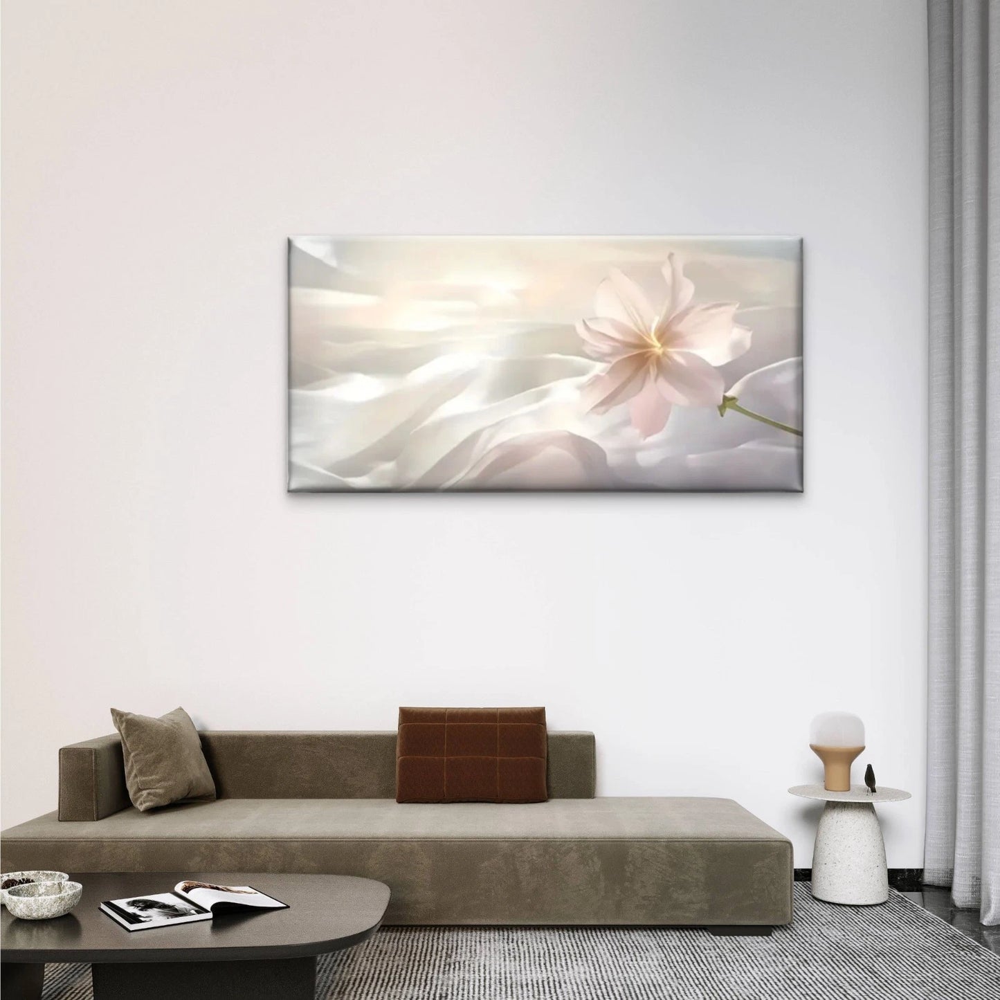Flowers White Abstract Wall Art Canvas Office Home Room Framed 120x60cm
