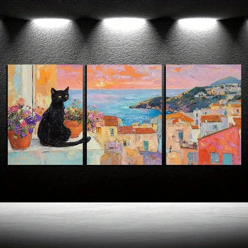 3pcs Vibrant Cat by Scenic View, Modern design Metal Print Ready to Hang Art - Bella Home Decor