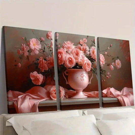 3pcs Pink Roses and Peonie RP Wall Art Set Canvas Framed 60x90cm - High Quality Print 100% Australian Made Wall Canvas Ready to Hang