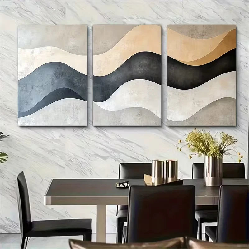 3pcs Soft Shapes in Beige and Grey Tones Metal Print Ready to Hang Art
