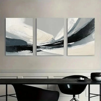 3pcs Abstract Black Gray and White Brushstroke Metal Print Ready to Hang Ar - Bella Home Decor