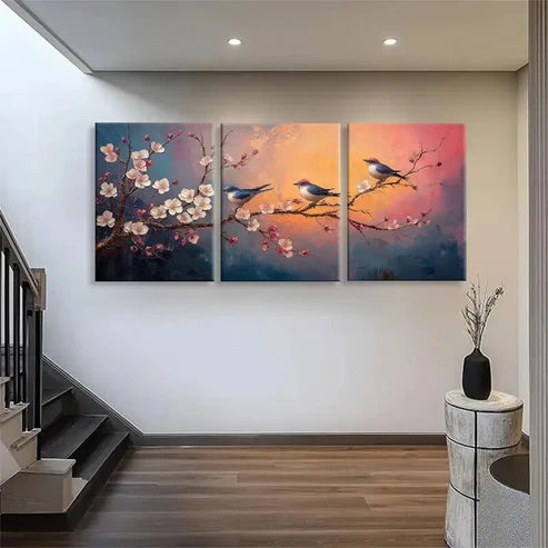 3pcs Birds and Blossom Nature-Inspired Perfect  Wall Art Set Canvas Unframed - High Quality Print 100% Australian Made Wall Canvas - Bella Home Decor