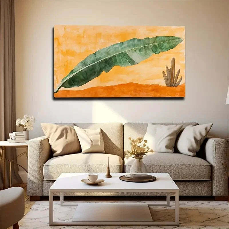 Vibrant Orange Leaves & Cactus Wall Art Canvas Office Home Room Framed 120x60cm - Bella Home Decor