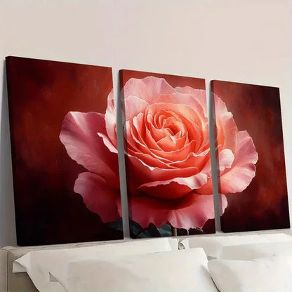 3pcs Peach Rose & Floral Wall Decor, Elegant Wall Art Set Canvas - High Quality Print 100% Australian Made Wall Canvas
