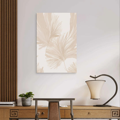 Neutral Beige and Cream Tropical Palm Leaves 40x60cm Metal Print Ready to Hang
