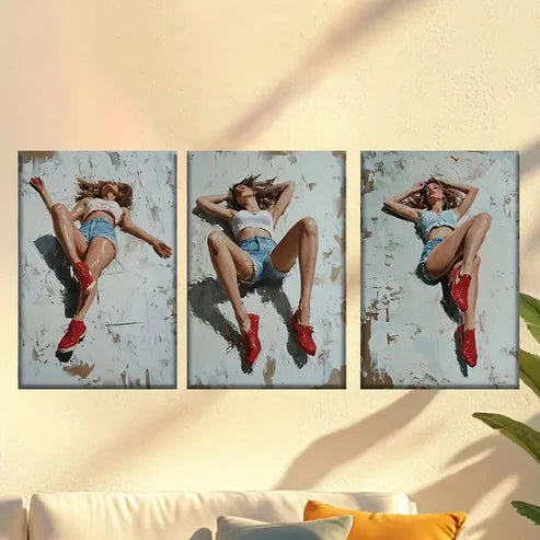 3pcs Vintage Wall Posters of Woman in Denim Wall Art Canvas Unframed – High Quality Print 100% Australian Made Wall Canvas