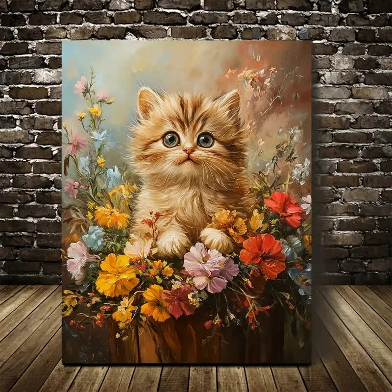 Beautiful Adorable Persian Kitten with Vibrant Flower 40x60cm Metal Print Ready to Hang - Bella Home Decor