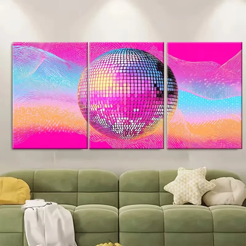 3pcs Retro 80s Disco Theme Disco Ball Metal Print Ready to Hang Art - Bella Home Decor