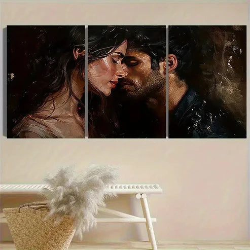 3pcs Featuring an Intimate Kissing Couple Wall Art Canvas Unframed - High Quality Print 100% Australian Made Wall Canvas - Bella Home Decor