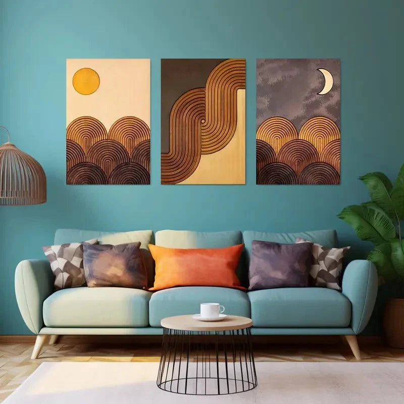 3pcs Abstract Earth Tones with Modern Design Metal Print Ready to Hang Art - Bella Home Decor