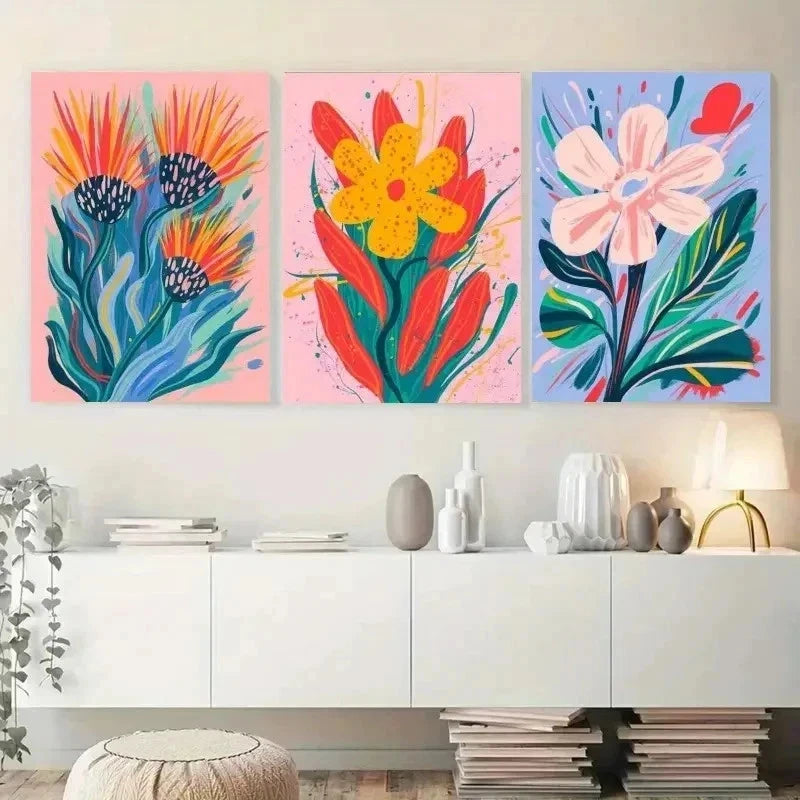 3pc srotea Flower, Color Splash   Wall Art Set Canvas Framed 60x90cm - High Quality Print 100% Australian Made Wall Canvas Ready to Hang - Bella Home Decor