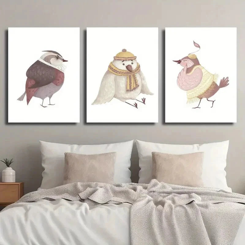 3pcs Animal Illustration Cute Cartoon Perfect Wall Art Set Canvas Framed 40x60cm - High Quality Print 100% Australian Made Wall Canvas Ready to Hang - Bella Home Decor