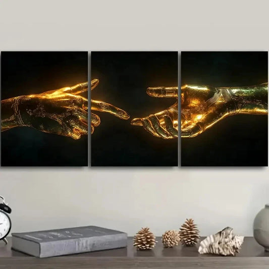 3pcs Featuring a Mechanical Hand Design Metal Print Ready to Hang Art