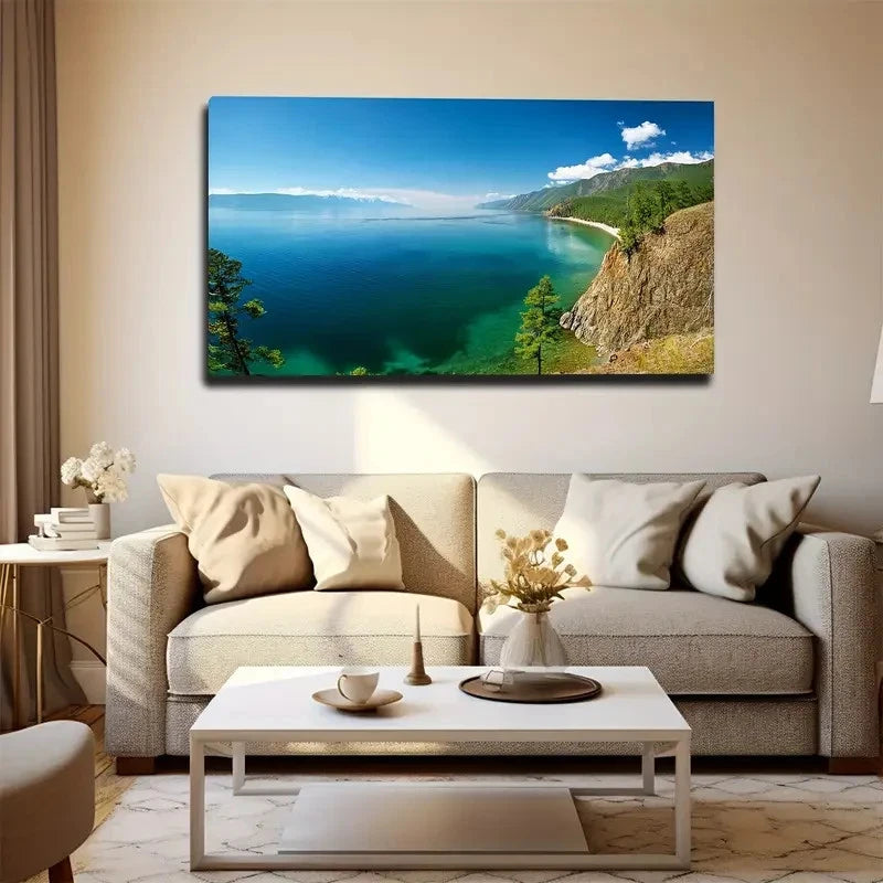 Blue Sea Clear Sky Wall Art Canvas Office Home Room Framed 120x60cm