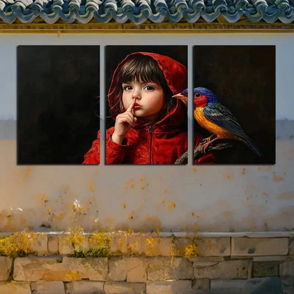 3pcs The Girl in Red and The Bird Modern Design Metal Print Ready to Hang Art - Bella Home Decor