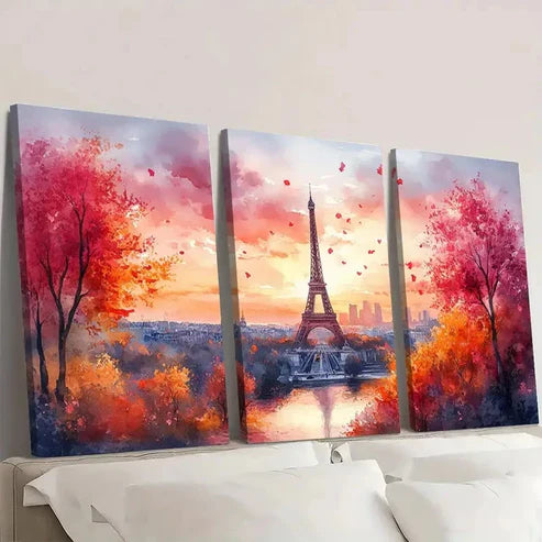 3pcs Eiffel Tower Painting Paris ED Wall Art Set Canvas Unframed - High Quality Print 100% Australian Made Wall Canvas