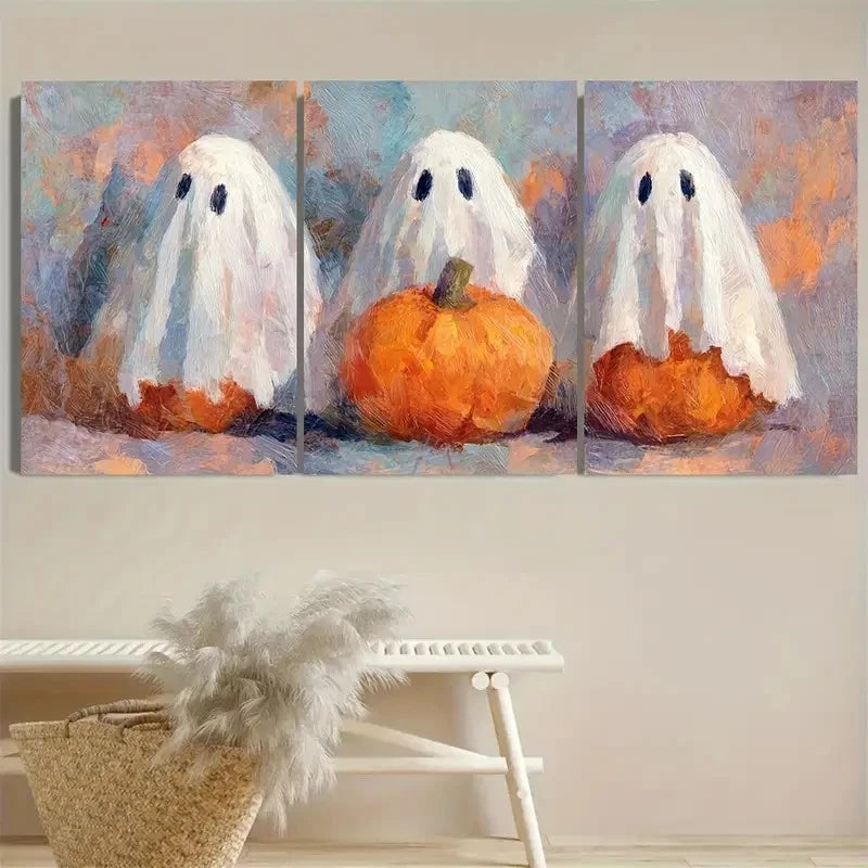 3pcs Halloween Spooky Jack O Lantern Wall Art Metal Print Ready to Hang Art