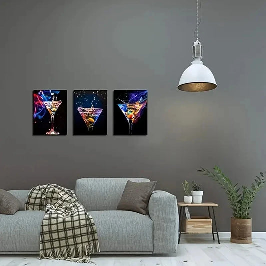 3pcs Sparkling Wine & Cocktail Prints, Metal Print Ready to Hang Art