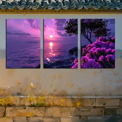 3pcs Cherry Blossom Lake Sunset Art Canvas Unframed - High Quality Print 100% Australian Made Wall Canvas - Bella Home Decor