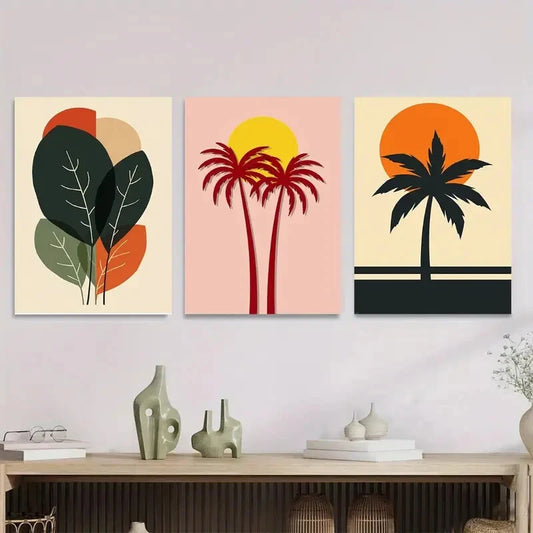 3pcs Minimalist Tropical Palm Tree Metal Print Ready to Hang Art