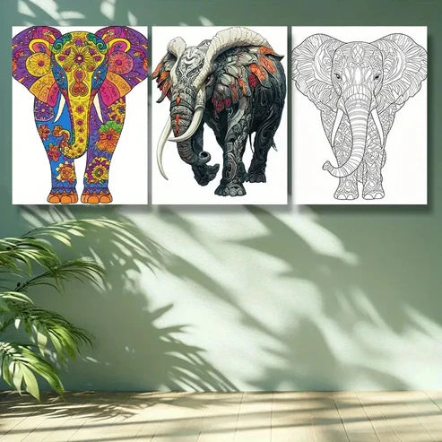 3pcs Stylized Elephant Animal Wall Art Set Canvas Unframed - High Quality Print 100% Australian Made Wall Canvas