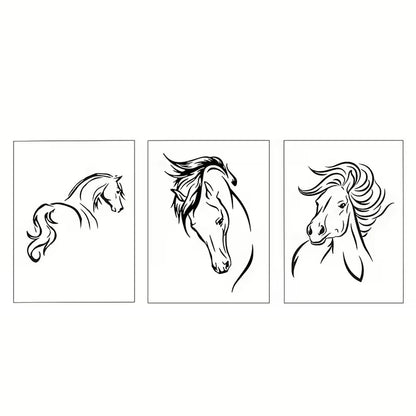 3pcs Black and White Horse Line Art  Wall Art Set Canvas Framed 60x90cm - High Quality Print 100% Australian Made Wall Canvas Ready to Hang - Bella Home Decor