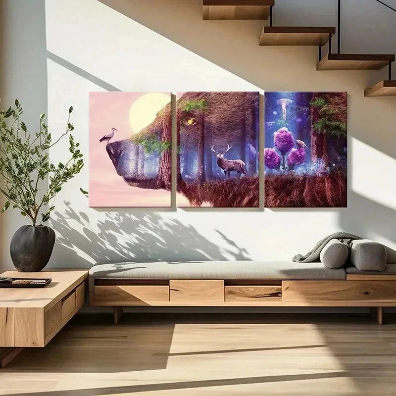 3pcs Abstract Aesthetic Animal Wolf Deer & Trees Wall Art Set Canvas Framed 60x90cm - High Quality Print 100% Australian Made Wall Canvas Ready to Hang - Bella Home Decor