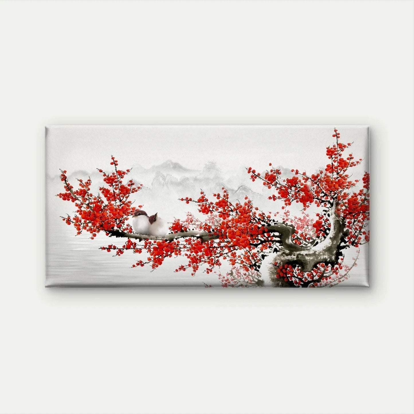 Bird Plum Blossom Branch Wall Art Canvas Office Home Room Framed 120x60cm