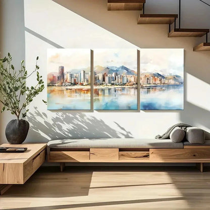 3pcs Cityscape Mountains Watercolor Style Metal Print Ready to Hang Art - Bella Home Decor