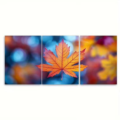 3pcs Vibrant Autumn Maple Leaf Metal Print Ready to Hang Art - Bella Home Decor