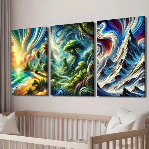 3pcs Lush Rainforest & Snowy Mountains Wall Art Set Canvas Wall Art Canvas Unframed - High Quality Print 100% Australian Made Wall Canvas