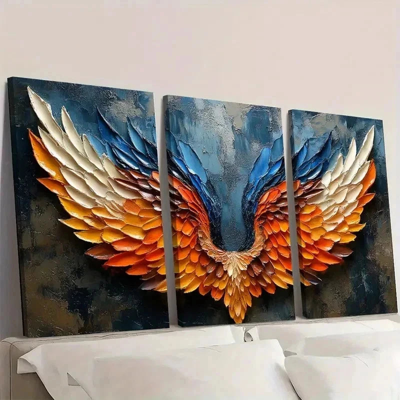 3pcs Huge Textured Wings OP   Wall Art Set Canvas Framed 40x60cm - High Quality Print 100% Australian Made Wall Canvas Ready to Hang