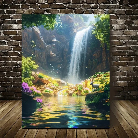 Dreamlike Scene of Rabbit Running Happily Painting 40x60cm Metal Print Ready to Hang