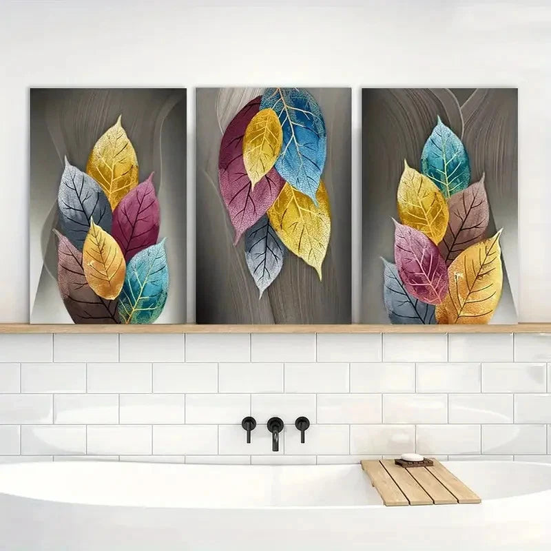 3pcs Abstract Leaves Painting Fashion Printing Metal Print Ready to Hang Art - Bella Home Decor