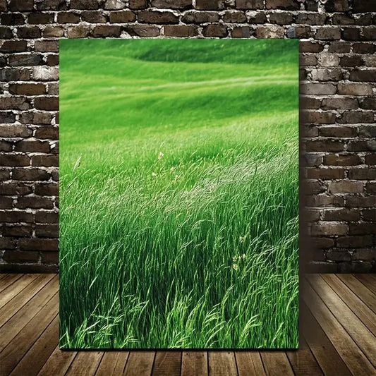 Serene Green Thatch Grass Meadow Painting 40x60cm Metal Print Ready to Hang - Bella Home Decor