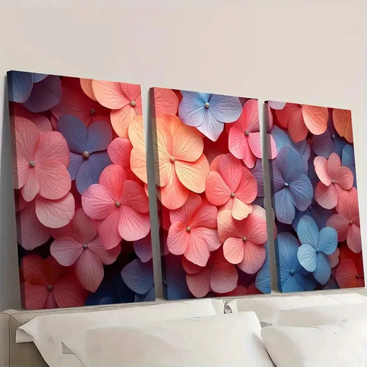 3pcs Hydrangea Print Art Pink PL Wall Art Set Canvas Framed 50x70cm - High Quality Print 100% Australian Made Wall Canvas Ready to Hang