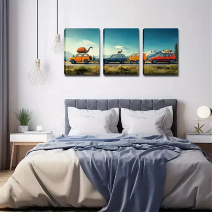 3pcs Decoration, Cute Cars And Animals Wall Art Canvas Unframed - High Quality Print 100% Australian Made Wall Canvas - Bella Home Decor