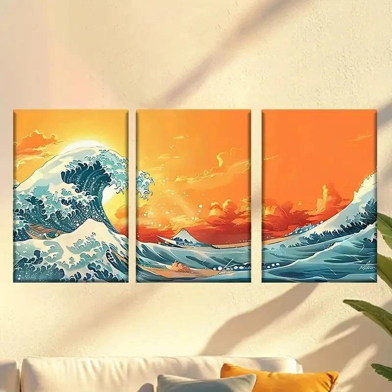 3pcs a Painting of a Wave in The Ocean Wall Art Set Canvas Framed 40x60cm - High Quality Print 100% Australian Made Wall Canvas Ready to Hang - Bella Home Decor