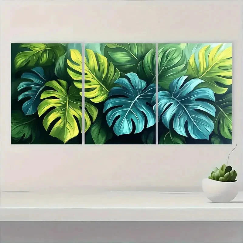 3pcs Minimalist Tropical Monstera Leaf Metal Print Ready to Hang Art - Bella Home Decor