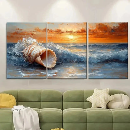 3pcs Seashell Impasto Seashell R Wall Art Set Canvas Framed 60x90cm - High Quality Print 100% Australian Made Wall Canvas Ready to Hang