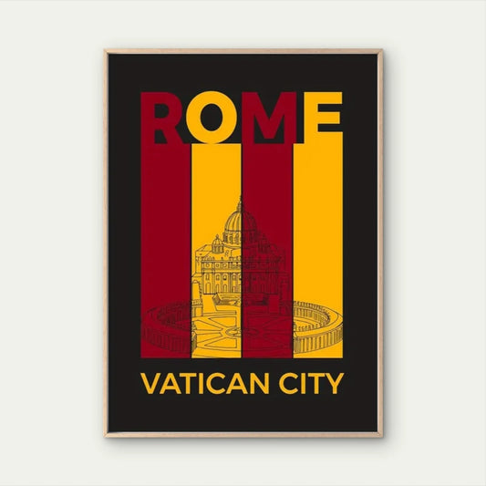 Rome Vibrant Red & Yellow Vatican City Travel Poster Print Wall Art